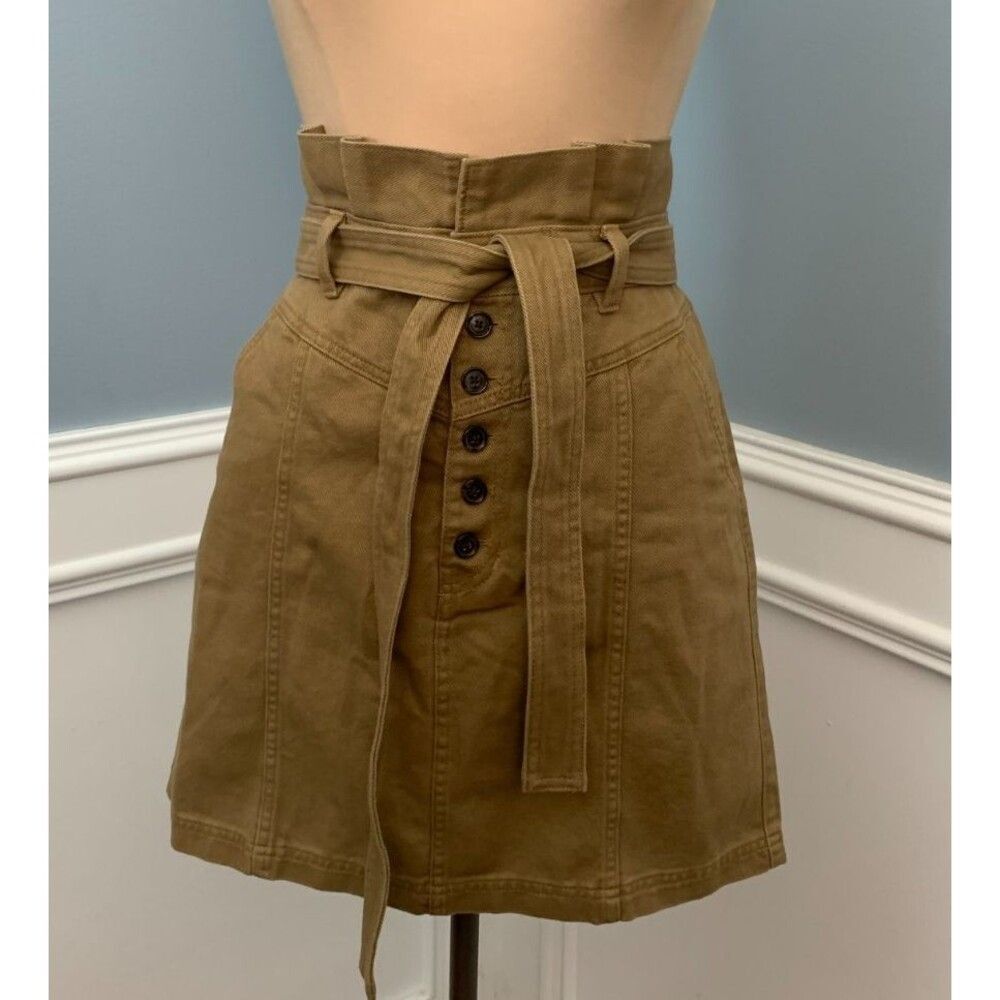 Banana Republic Skirt Womens 8 Paper Bag Twill A-Line Mini Belted Button Front